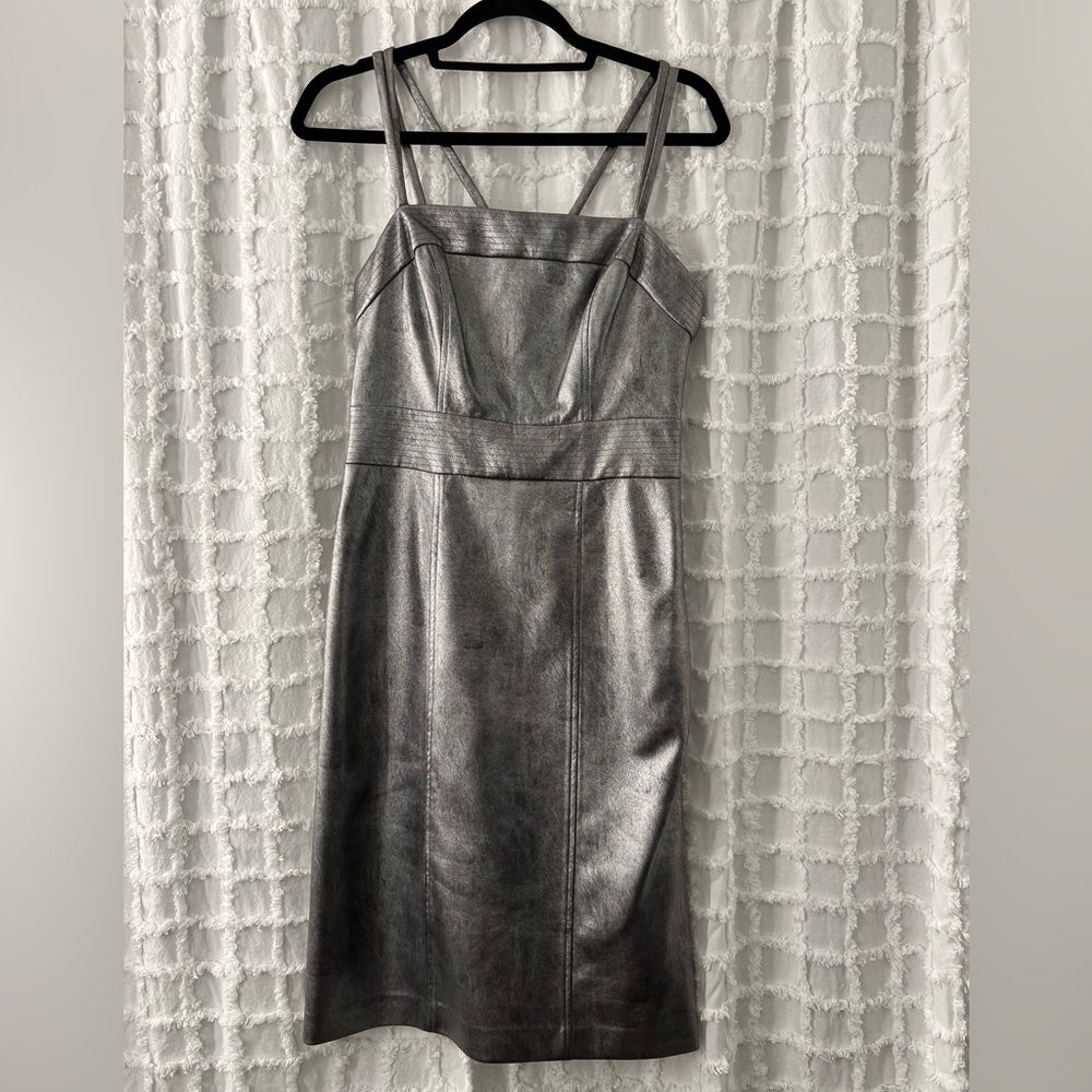 BCBGMaxazria Faux Silver Leather Dress - Size 4 - Brand New w/ Tags